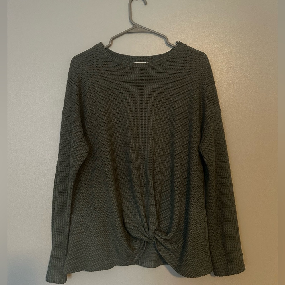 Lush Olive Green Waffle Knit Sweater